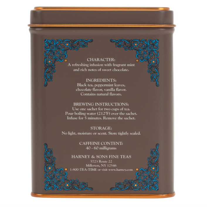 Harney and Sons Chocolate Mint, Flavored Black Tea – 20 Sachets per Tin