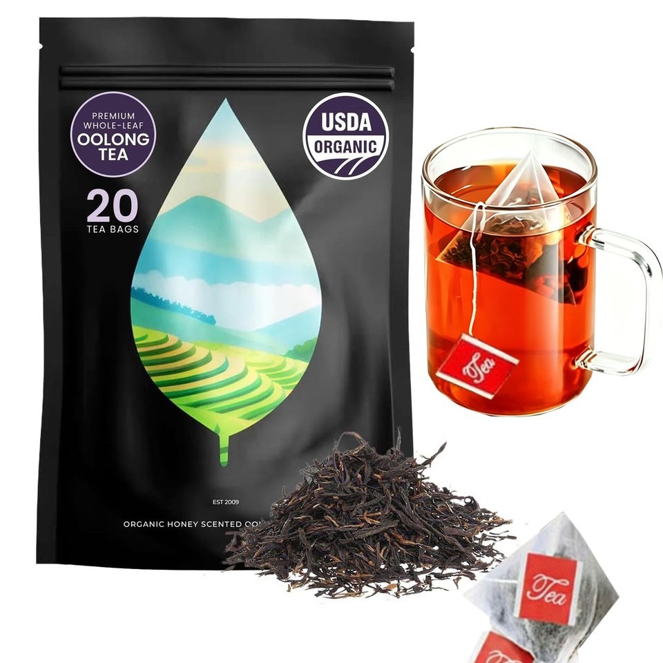 PiPi Tea Organic Oolong Tea Bags – Whole Leaf, 20 Bags (4g Each)-Cortisol &Ca US