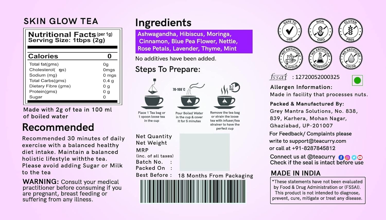 TEACURRY Skin Glow Tea (30 Tea Bags) Help In Skin Shine, Moisturized Skin