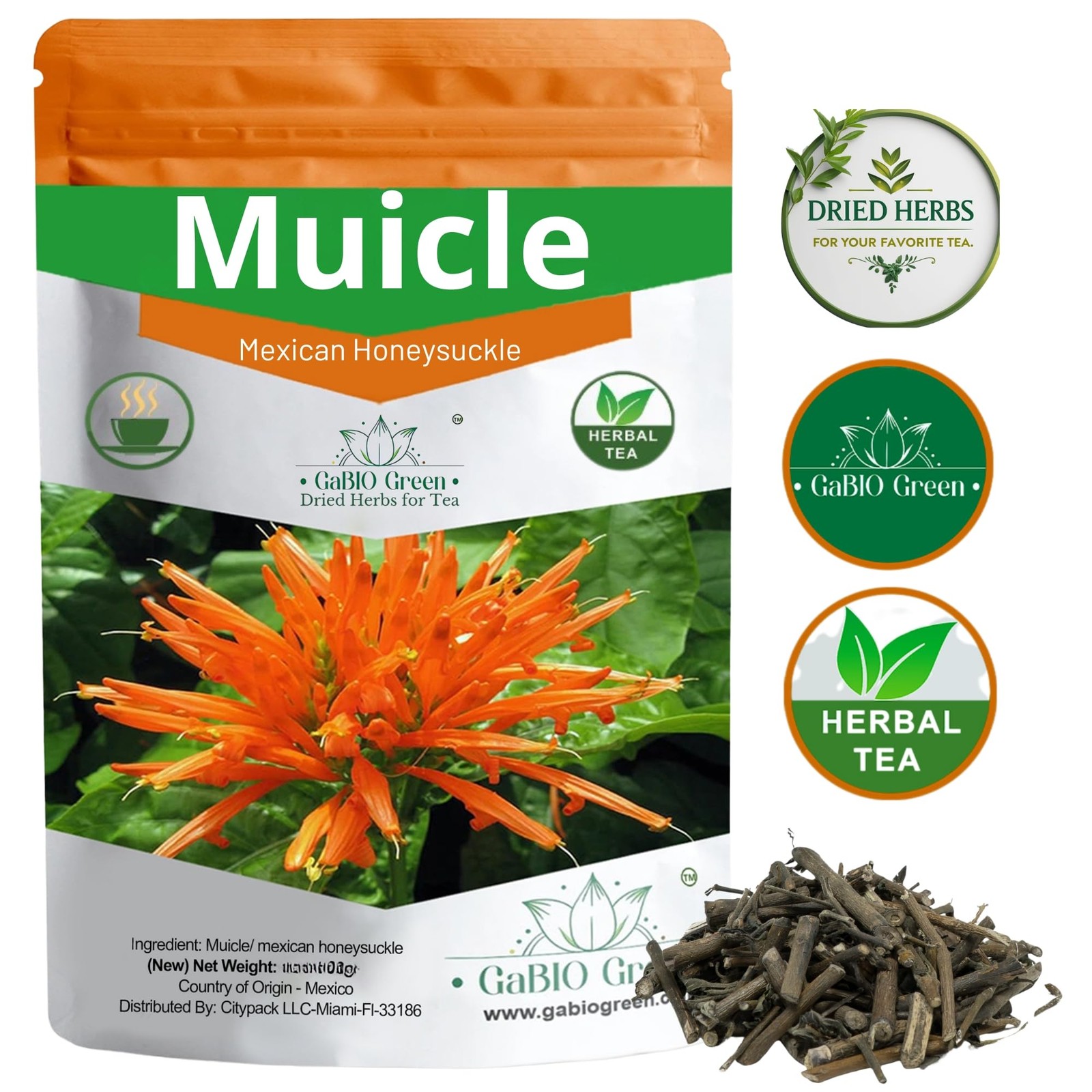 Muicle Mexican Honeysuckle Hierba tea 2 oz 100 % natural ,Gabio Green 2