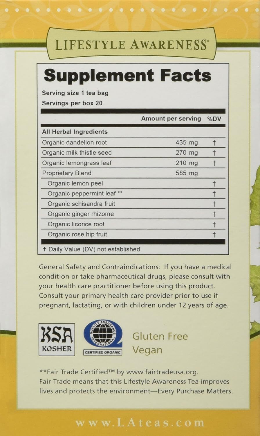 Teas, Caffeine Free Dandy Liver Detox Tea, 20 Count