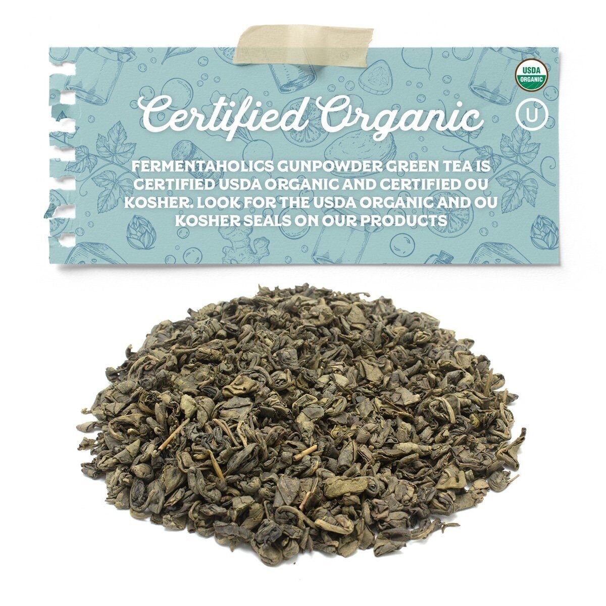 Fermentaholics USDA Certified Organic Loose Leaf Gunpowder Green Tea – 4 oz