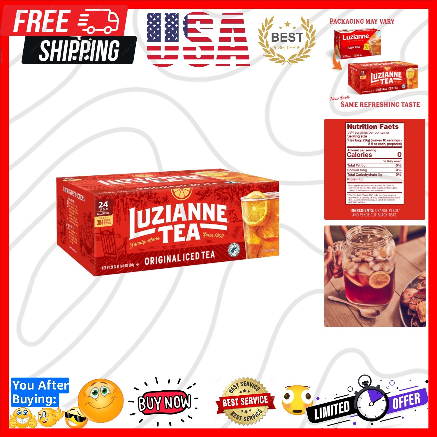 Unsweetened Iced Tea Bags, Gallon Size, 24ct Box Pack of 1