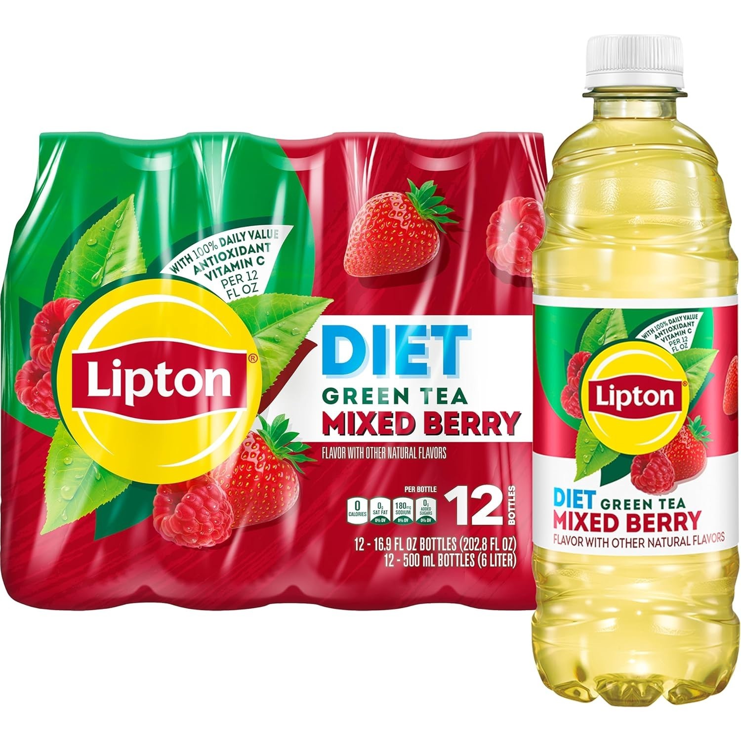 Lipton Diet Mixed Berry Green Tea, 16.9 Fl Oz Bottles (Pack of 12)Free Shipping