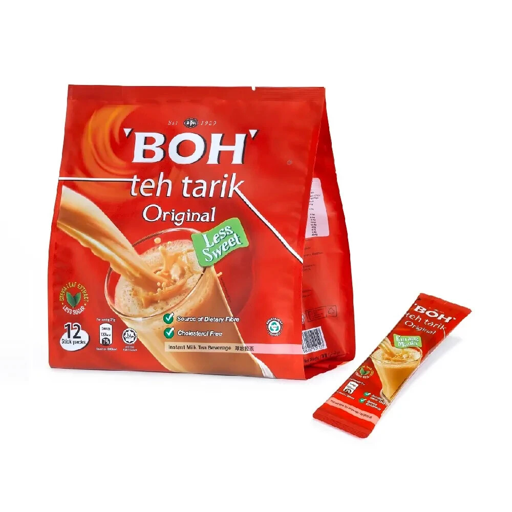 BOH Teh Tarik/Pulled Tea w/Ginger, Less Sugar, 12 (26g) stick/Bag. Taste Kaw Kaw