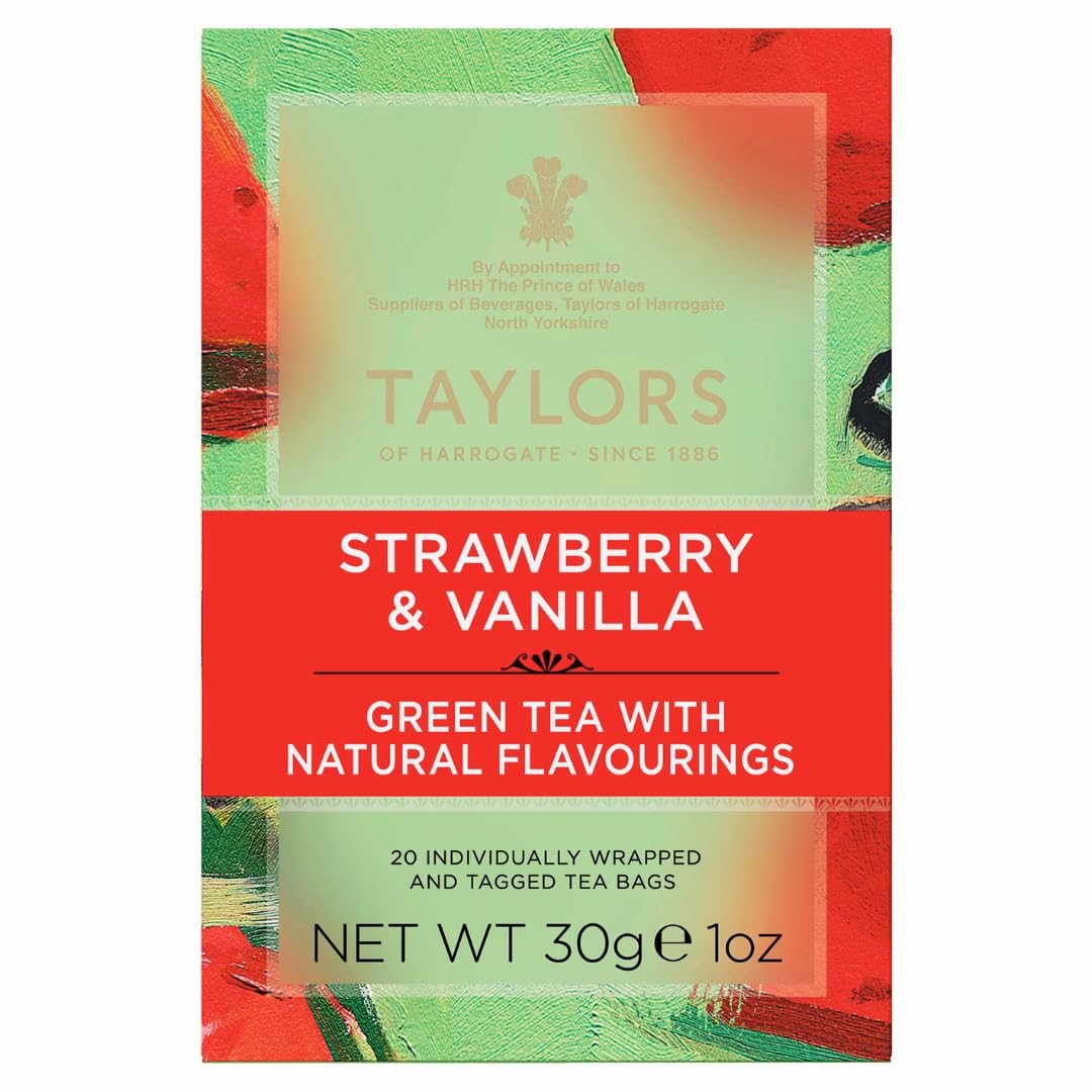 Taylors Of Harrogate Strawberry Vanilla Green Tea 20 Count Individually Wrapped