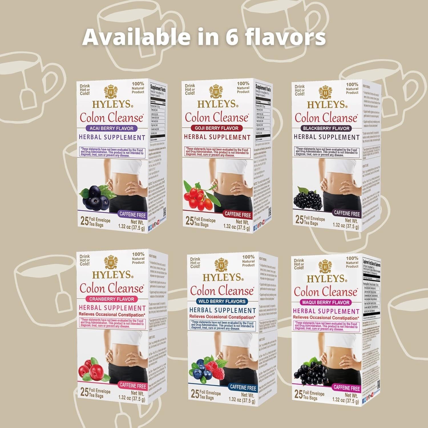HYLEYS Tea Wellness Colon Cleanse, Blackberry, 50 Count, 1 Pack