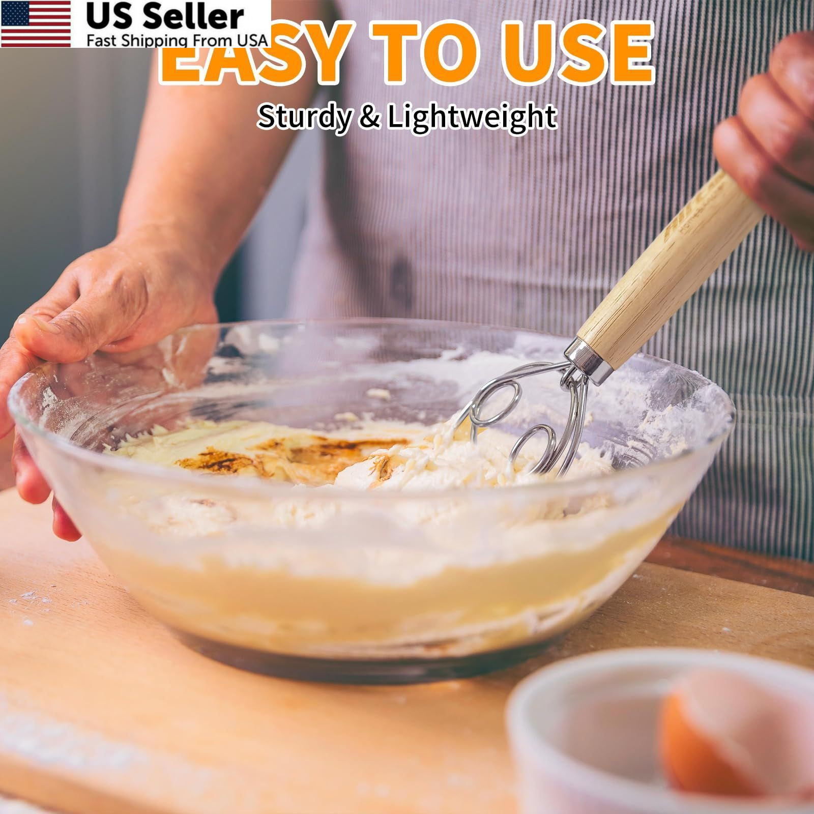 ALLTOP Stainless Steel Danish Dough Whisk Dutch Mixer Sourdough Bread Making Too
