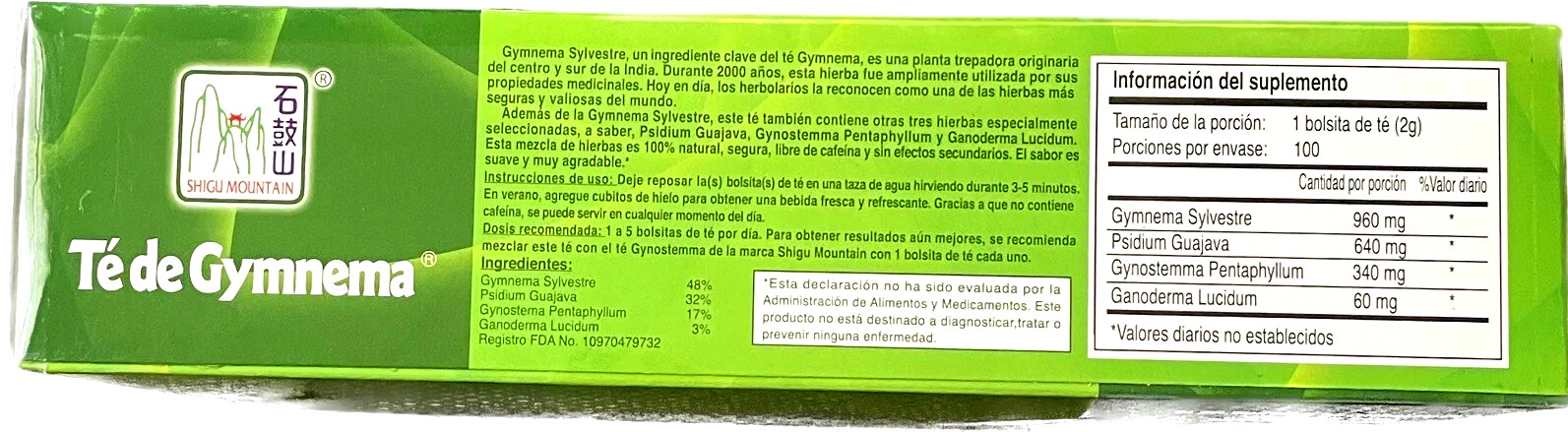 Gymnema Green Tea For Diabetics, No Caffeine 100 Tea Bags