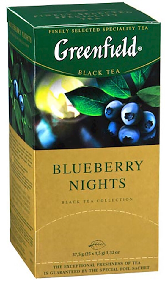 GREENFIELD BLUEBERRY NIGHTS BLACK TEA 25 TEA BAGS No GMO Made in Russia RF