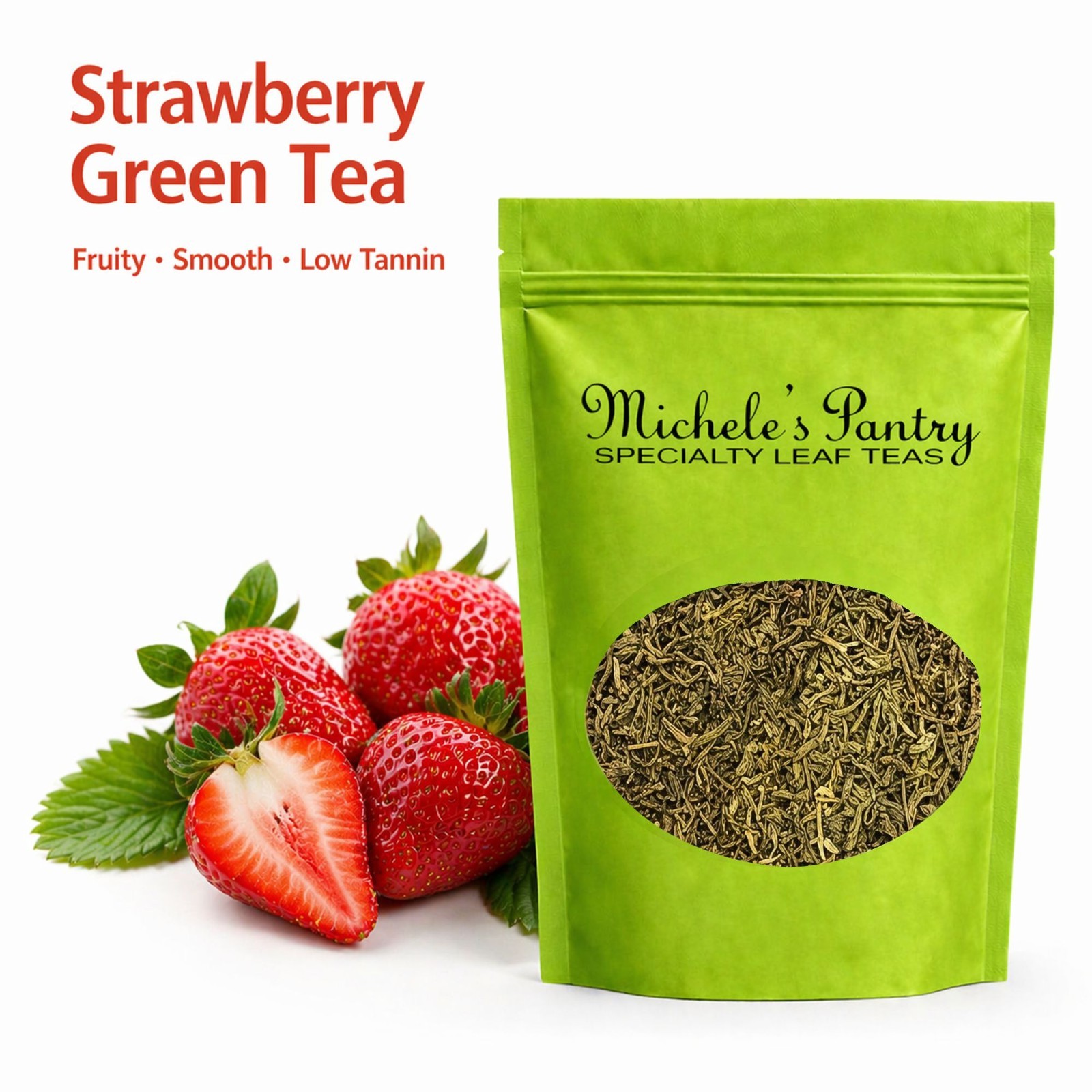 Michele’s Pantry Summer Strawberry Bulk Green Tea-16 oz. Loose Leaf Tea