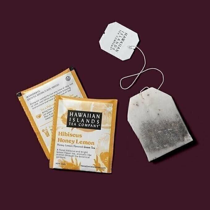 Hawaiian Island Tea Hibiscus Honey Lemon Flavored Green 20 Tea Bags 1.41 oz.
