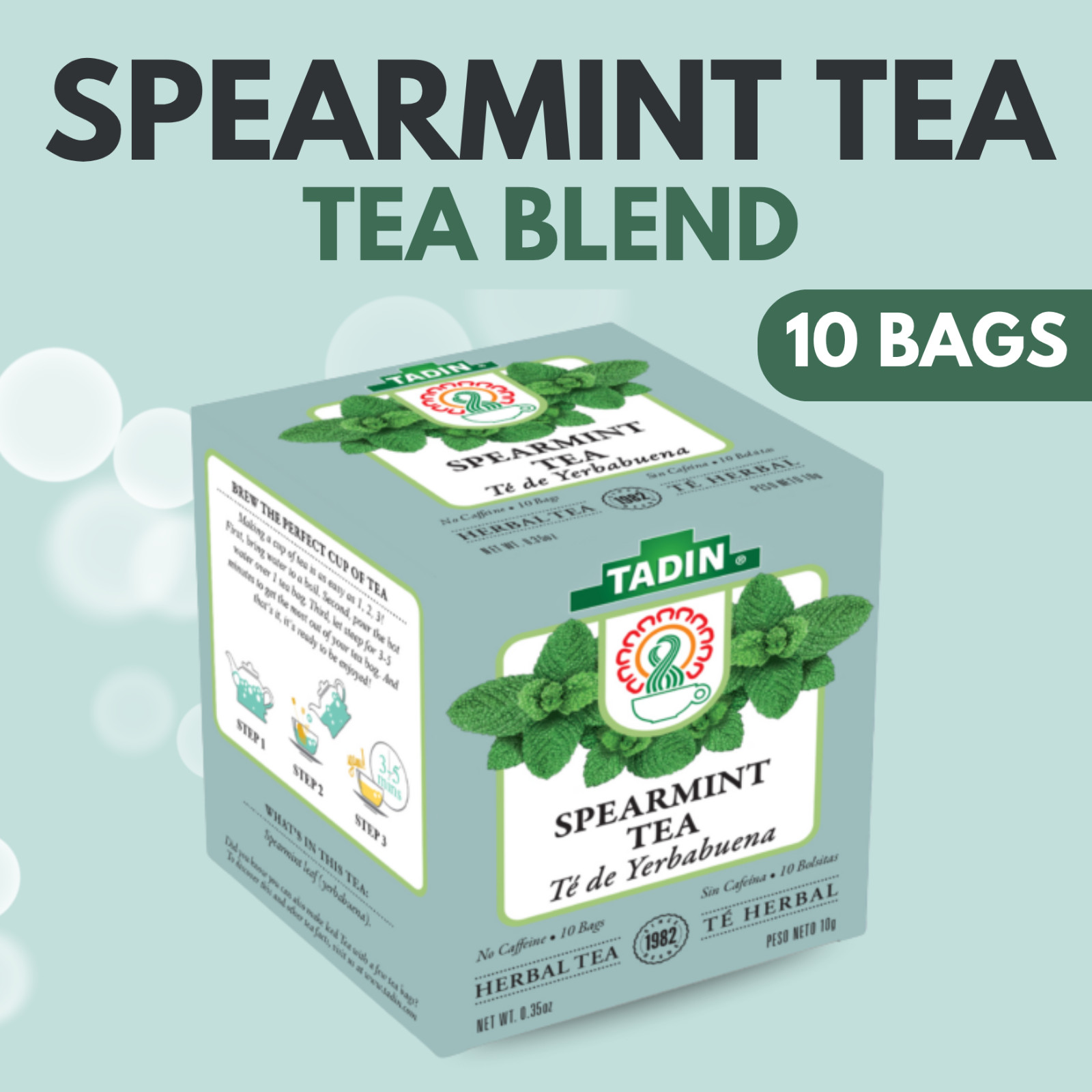 Tadin Spearmint Herbal Tea, 10 Bags 0.35 oz – Cool & Refreshing Flavor (6-Pack)
