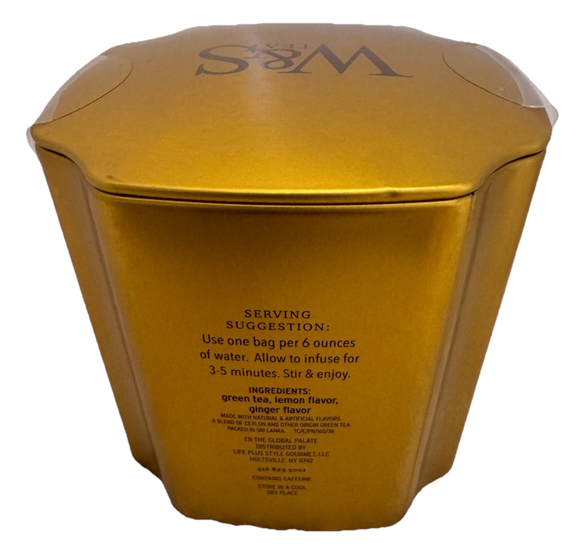 LEMON GINGER GREEN TEA 50BAGS IN BEAUTIFUL Gold Floral TIN WILLIAMS & SPENCE