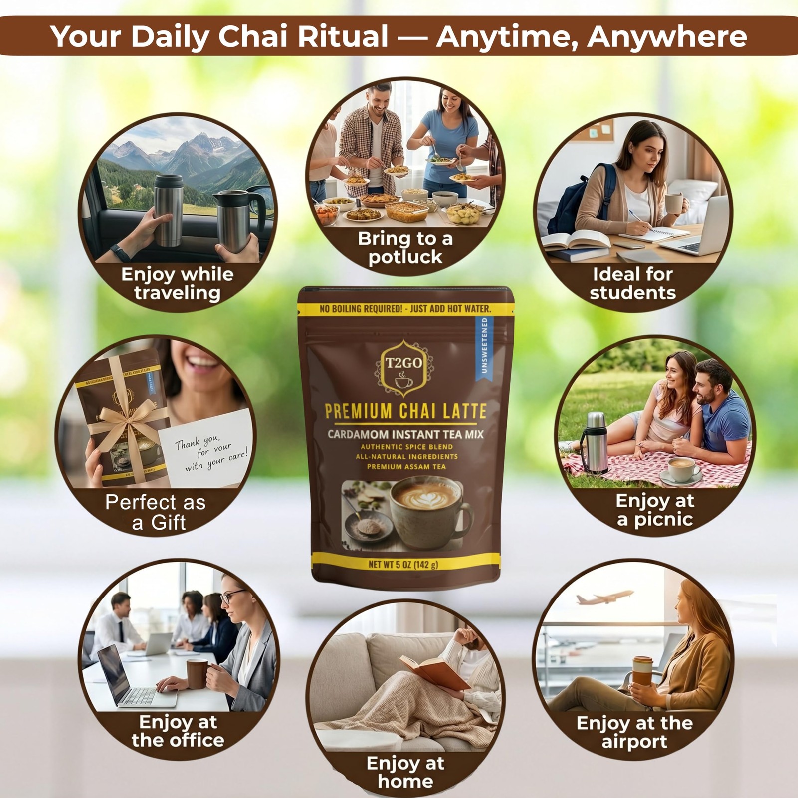 T2GO Unsweetened Cardamom Chai Latte Powder – 45 Calorie Instant Masala Chai …