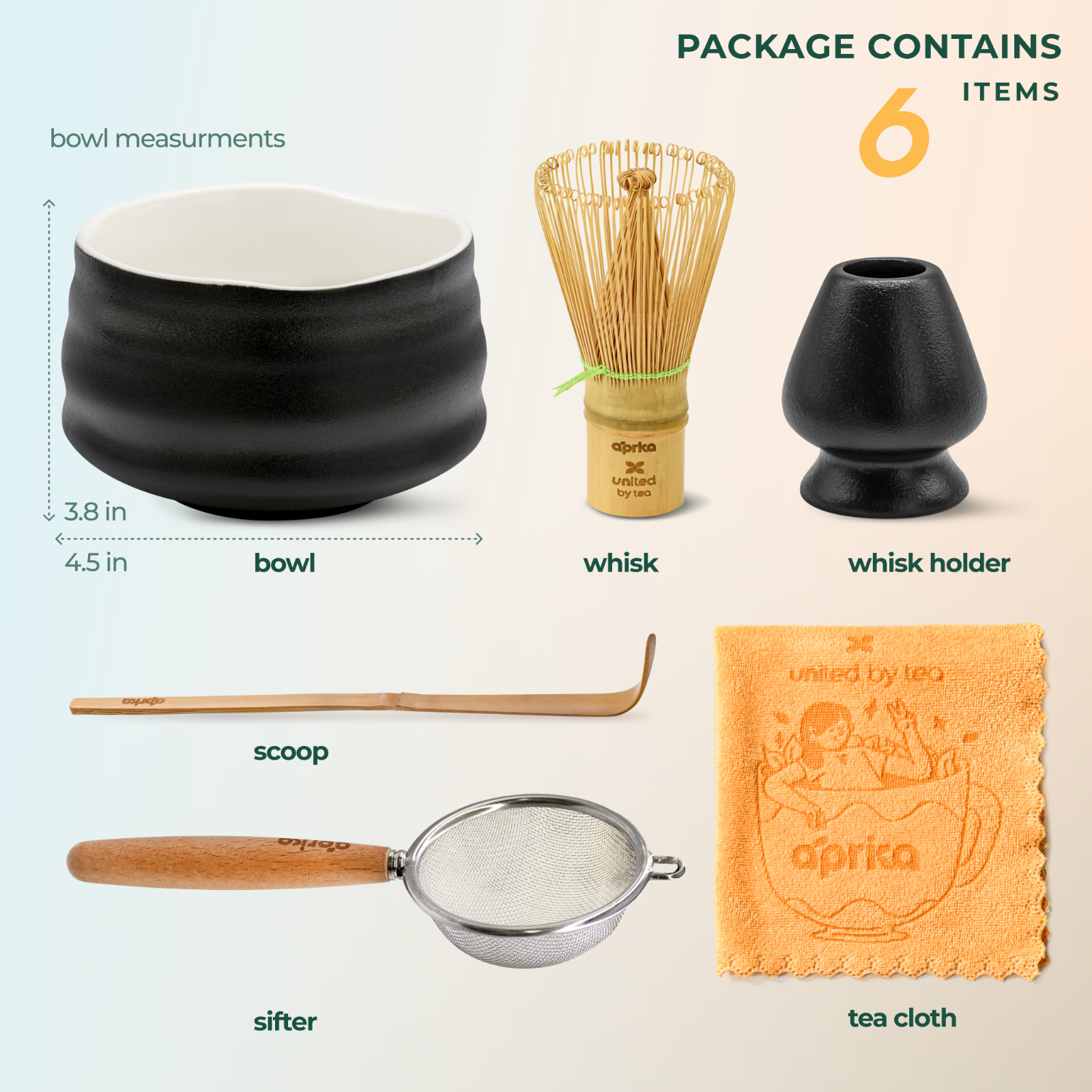 Complete Matcha Starter Set: Bowl, Holder, Whisk, Scoop, Sifter, Tea Cloth