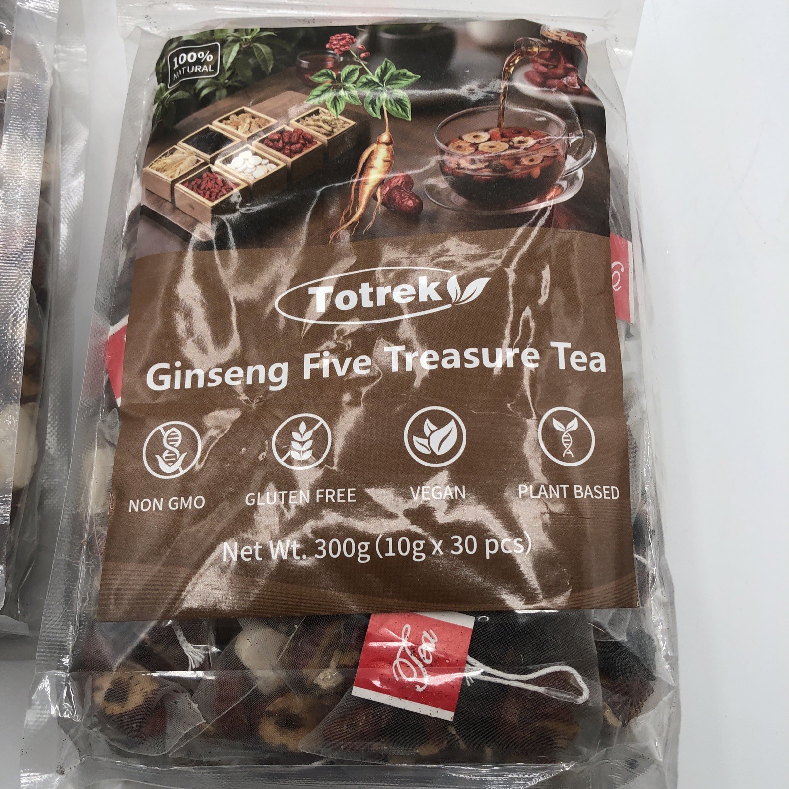 (4) Totrek Ginseng Five Treasure 30 Tea Bags 7 Herbal Blend Vegan GlutenFree