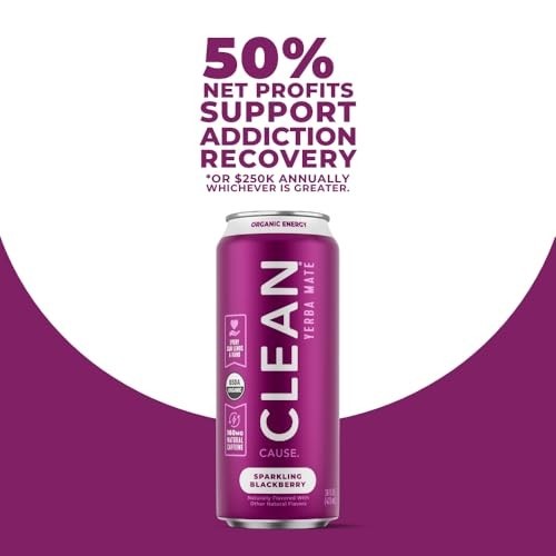 CLEAN Cause Blackberry Yerba Mate Sparkling Tea 12-Pack 16oz Cans