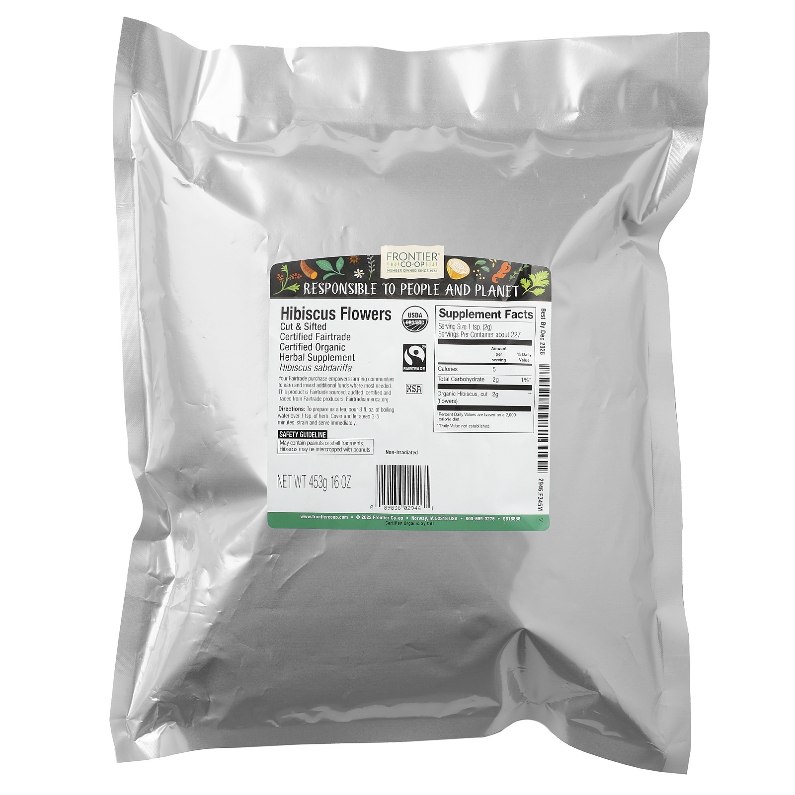Organic Cut & Sifted Hibiscus Flowers, 16 oz (453 g)