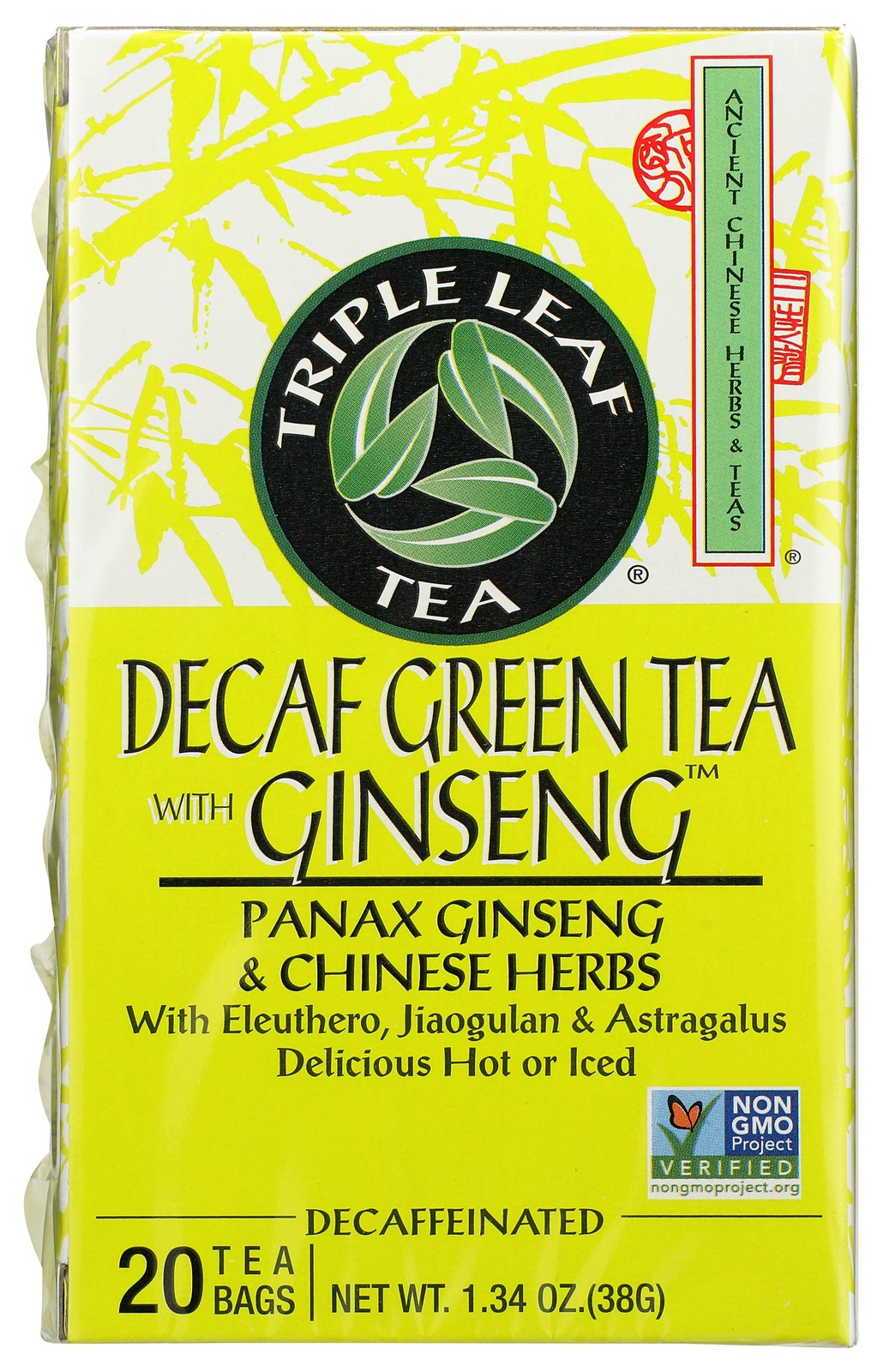 Triple Leaf Tea Decaf Green With Ginseng 20 Bags Seeds 3 Pack