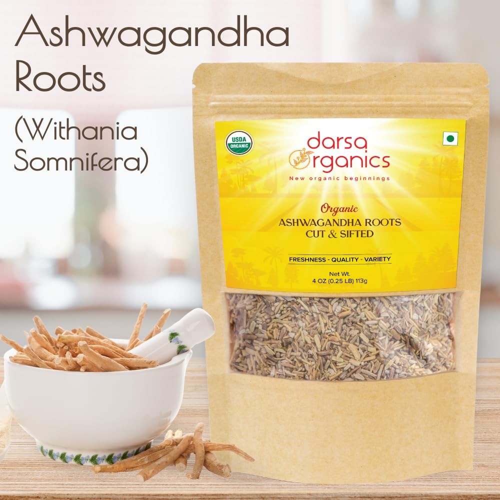 Darsa Organics Ashwagandha Root Cut & Sifted 4 oz – USDA Organic Ashwagandha…
