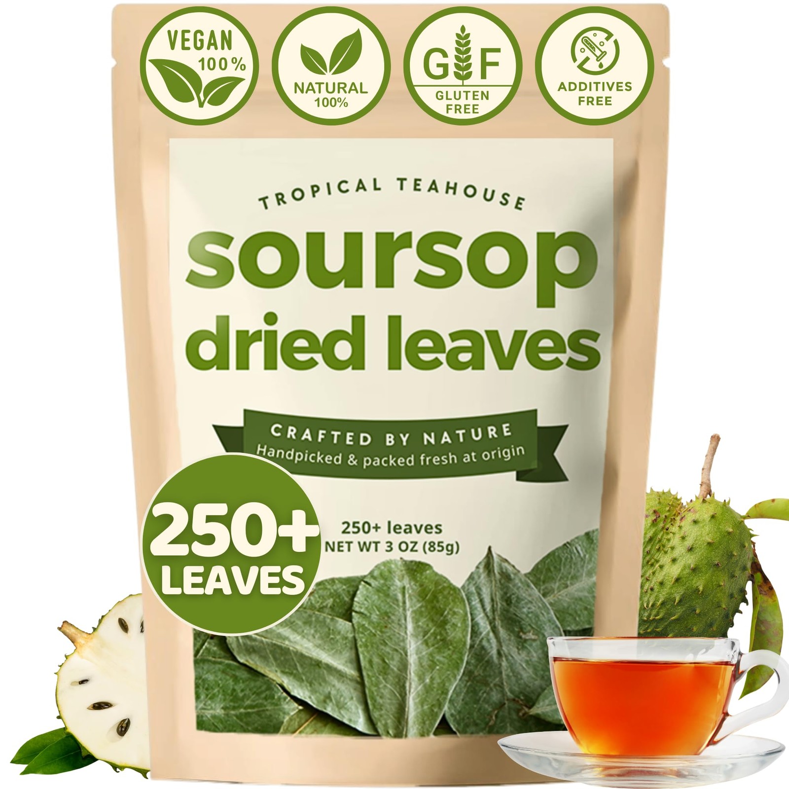 250+ Soursop Dried Leaves, 3oz Premium Graviola Leaves, 100% Pure Guanabana L…