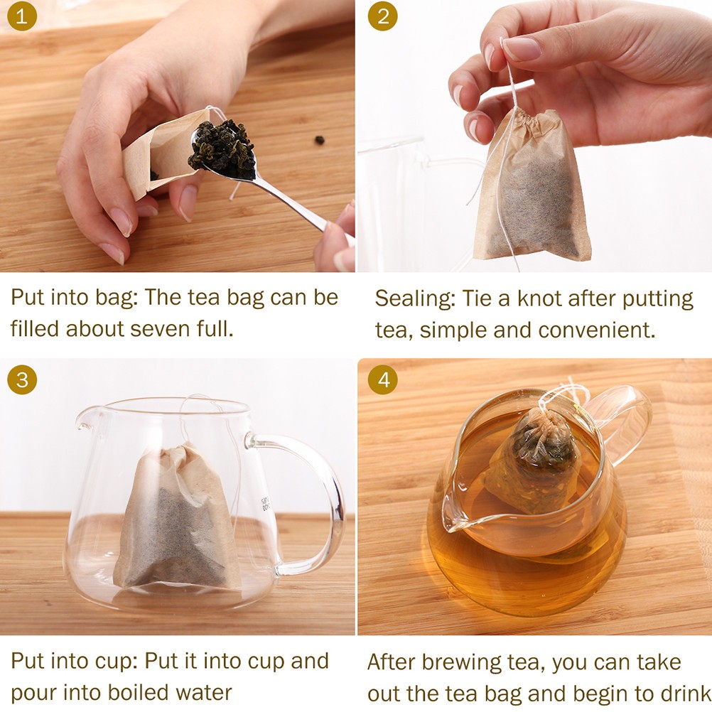 100Pcs Reusable Light Brown Tea Filter Bags for Loose Tea Brewing Experience
