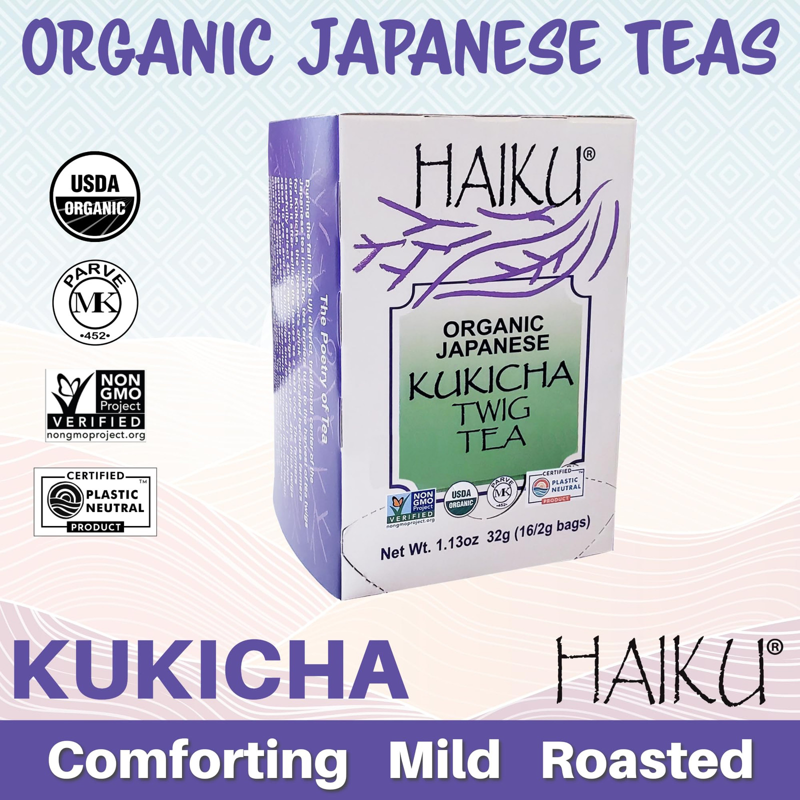 Organic Japanese Kukicha Twig Tea 16 Count Low Caffeine Hot Cold Beverage