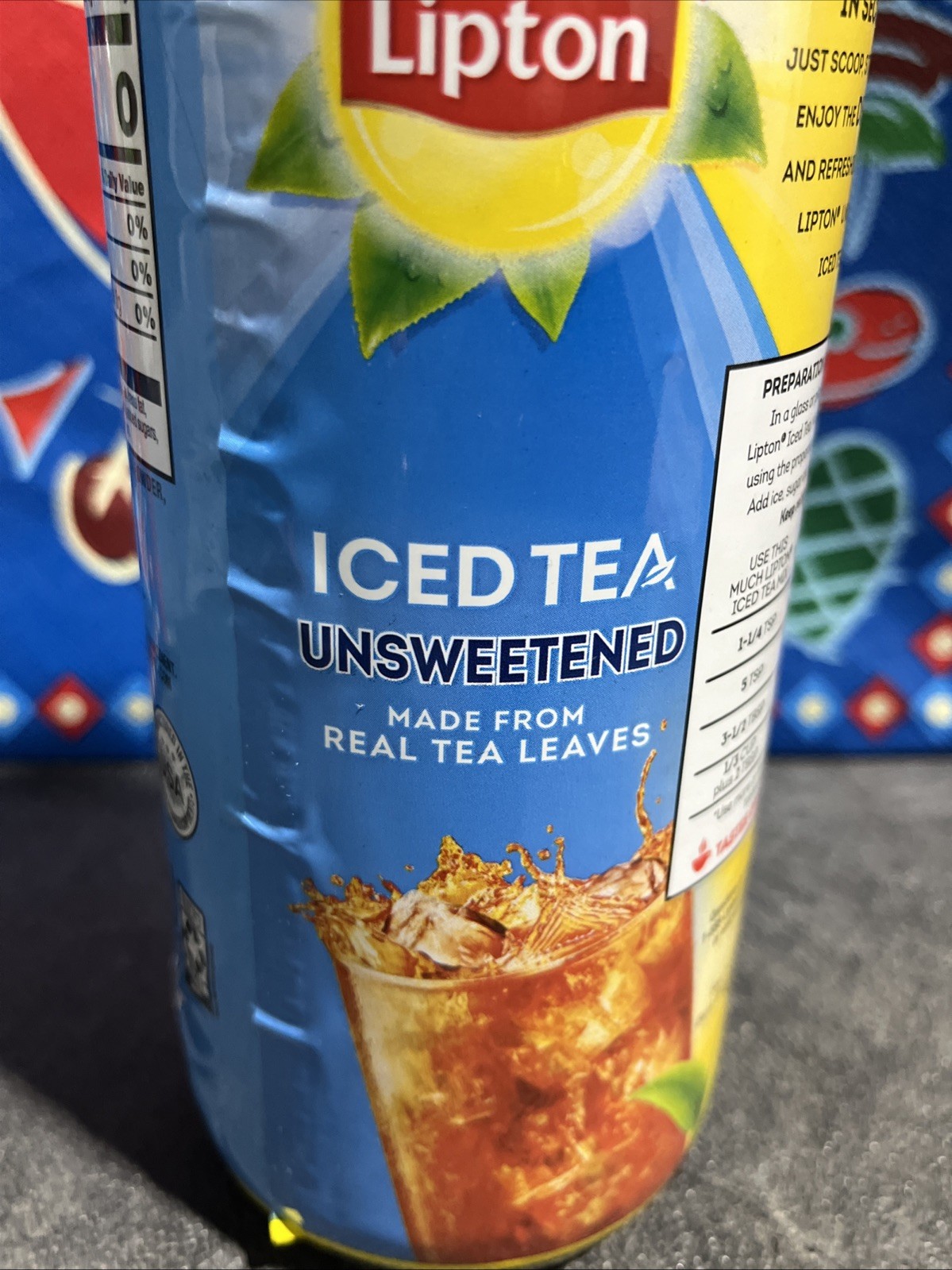 LIPTON ICED TEA UNSWEETENED MAKES 30 QUARTS NT. WT. 3 OZ. MADE W REAL TEA LEAVES