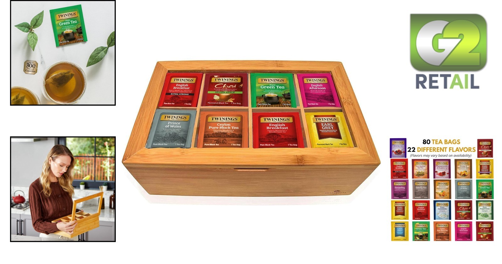 Tea Sampler Collection – 80 Tea Bags, 20 Flavors/Assorted Tea, Gift Set in Decor