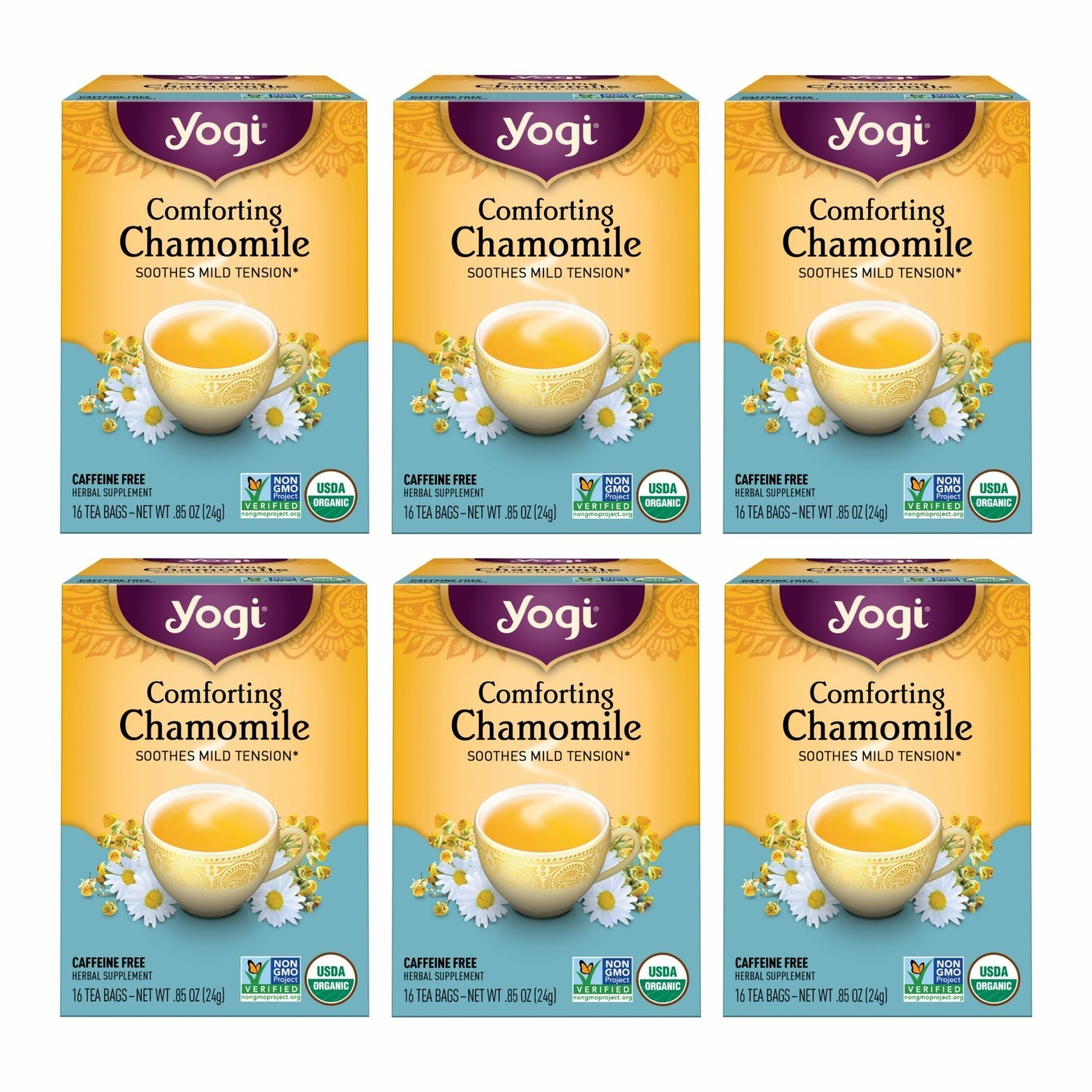 Organic Chamomile Tea Bags – 16 Bags x 6 Packs – Sleep Aid & Stomach Relief