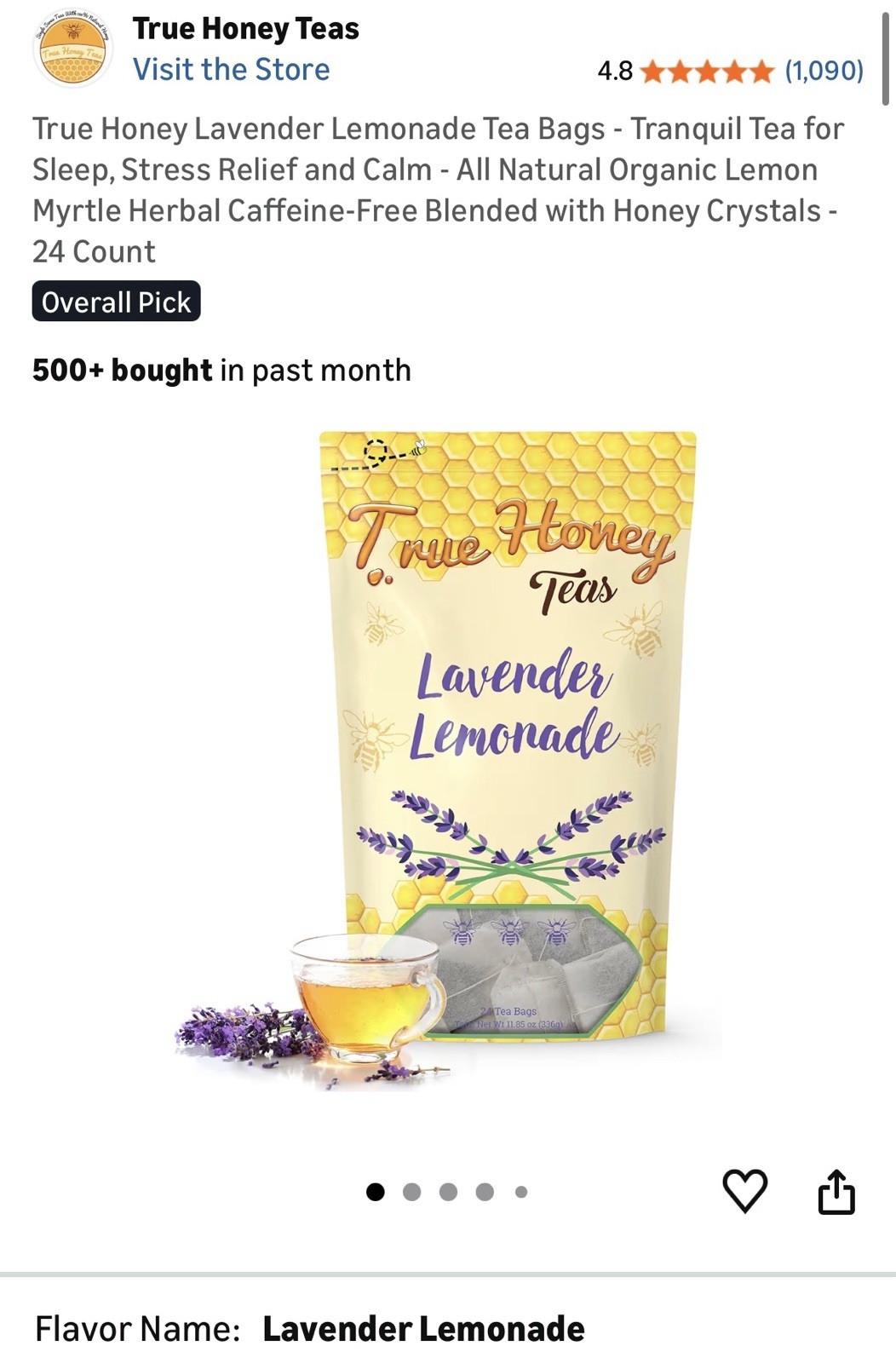 True Honey Teas Lavender Lemonade Herbal Tea Bags Organic Caffeine Free (2) Pack