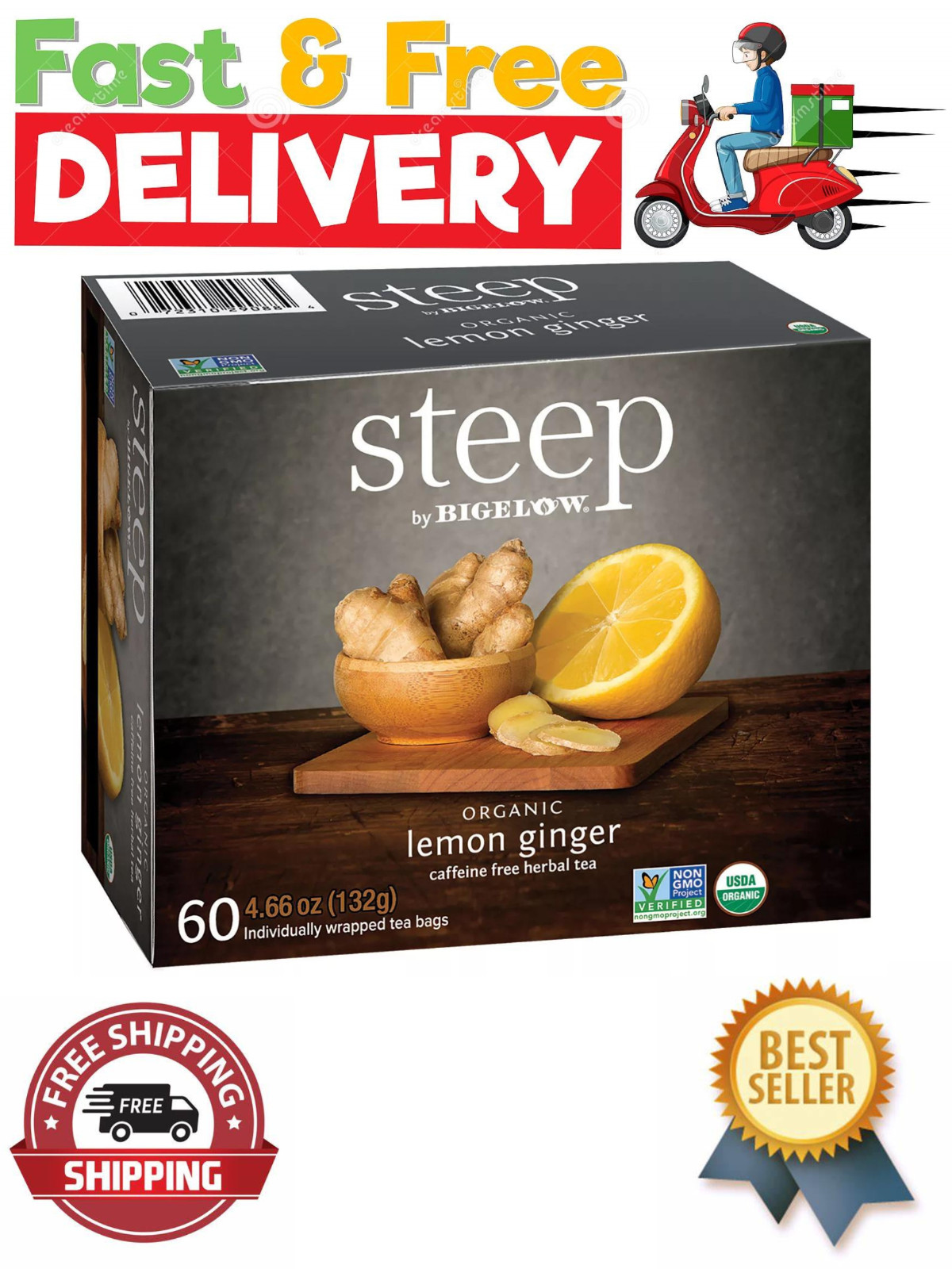 steep by Bigelow Lemon Ginger Herbal Tea { 60 ct.}