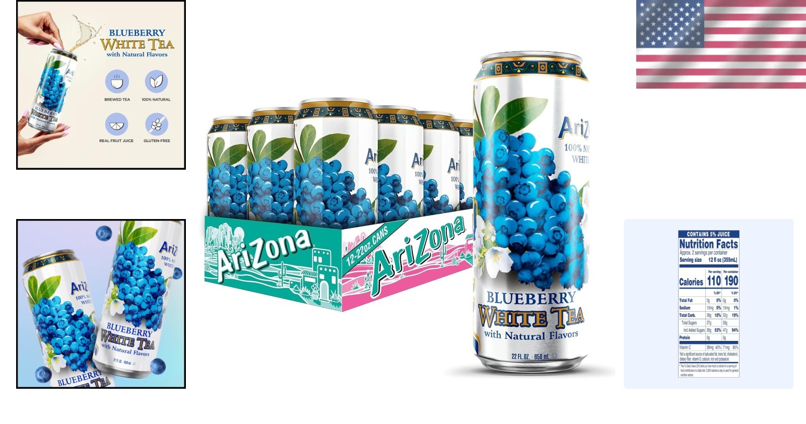 Convenient 12 Pack of Blueberry White Tea – 22 Fl Oz Cans, Gluten-Free Delicacy