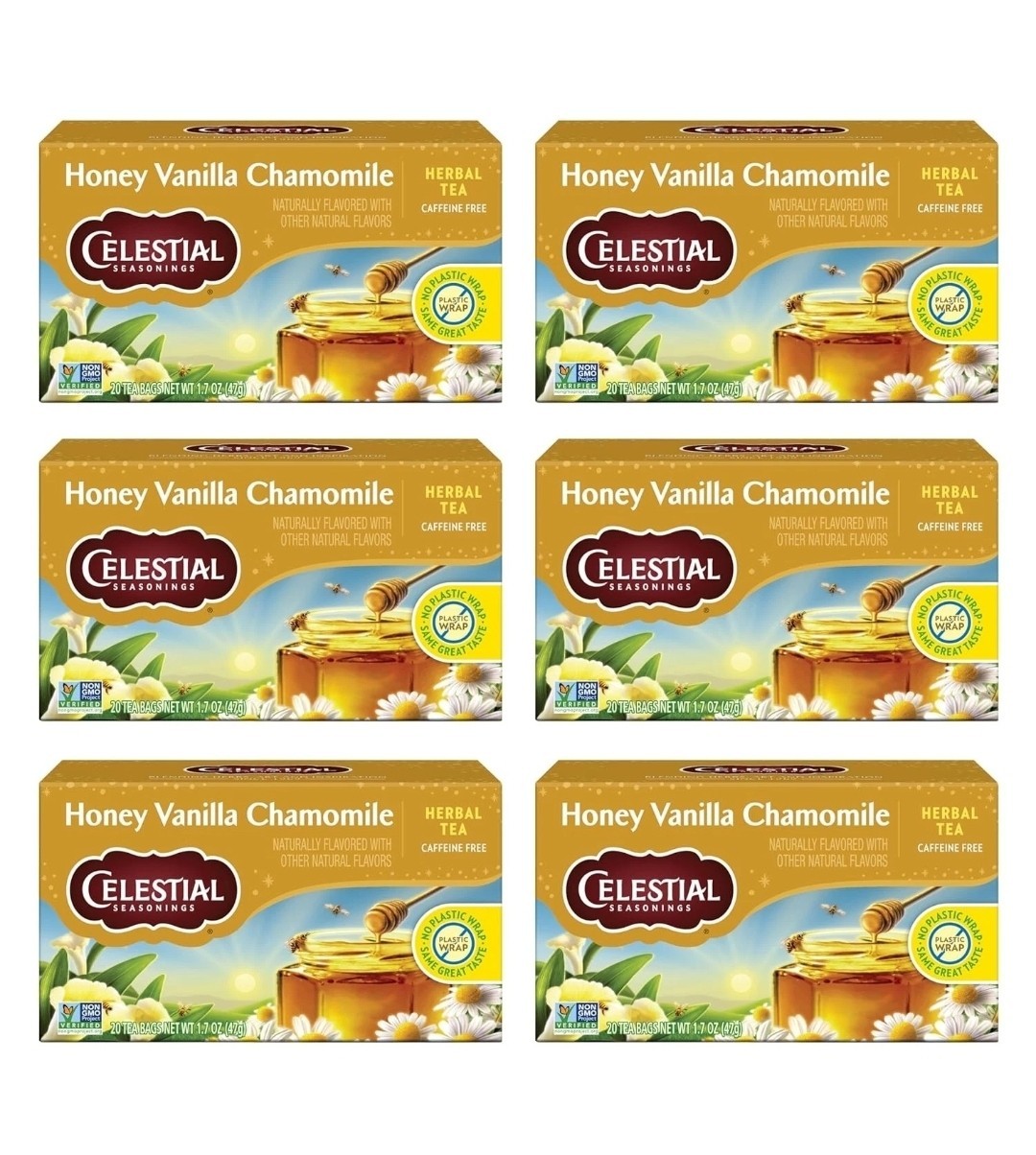 6 Pack Celestial Seasonings Herbal Tea Honey Vanilla Chamomile 20 Count ea 02/27