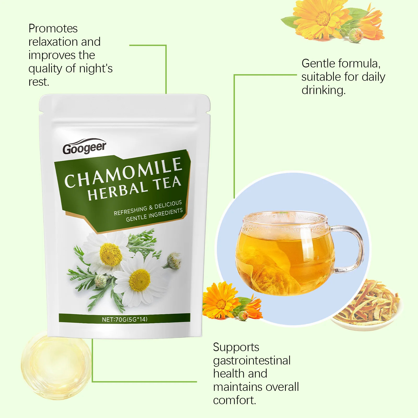 70g Googeer Natural Chamomile Bags Stress Relief Relaxing Body Better Sleep