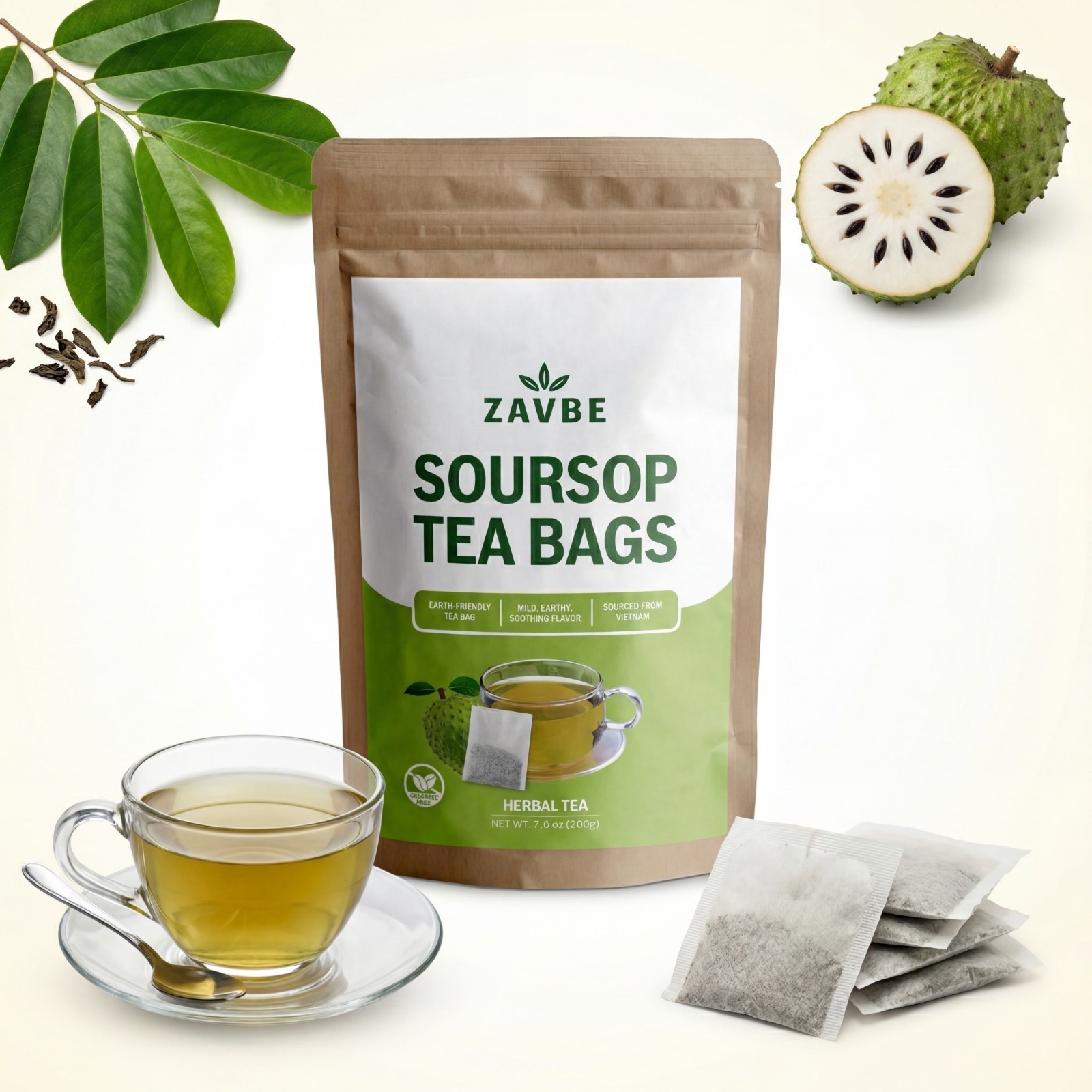 100 Soursop Tea Bags – Pure Soursop Graviola Tea | Caffeine‑Free Non‑GMO ZAVBE