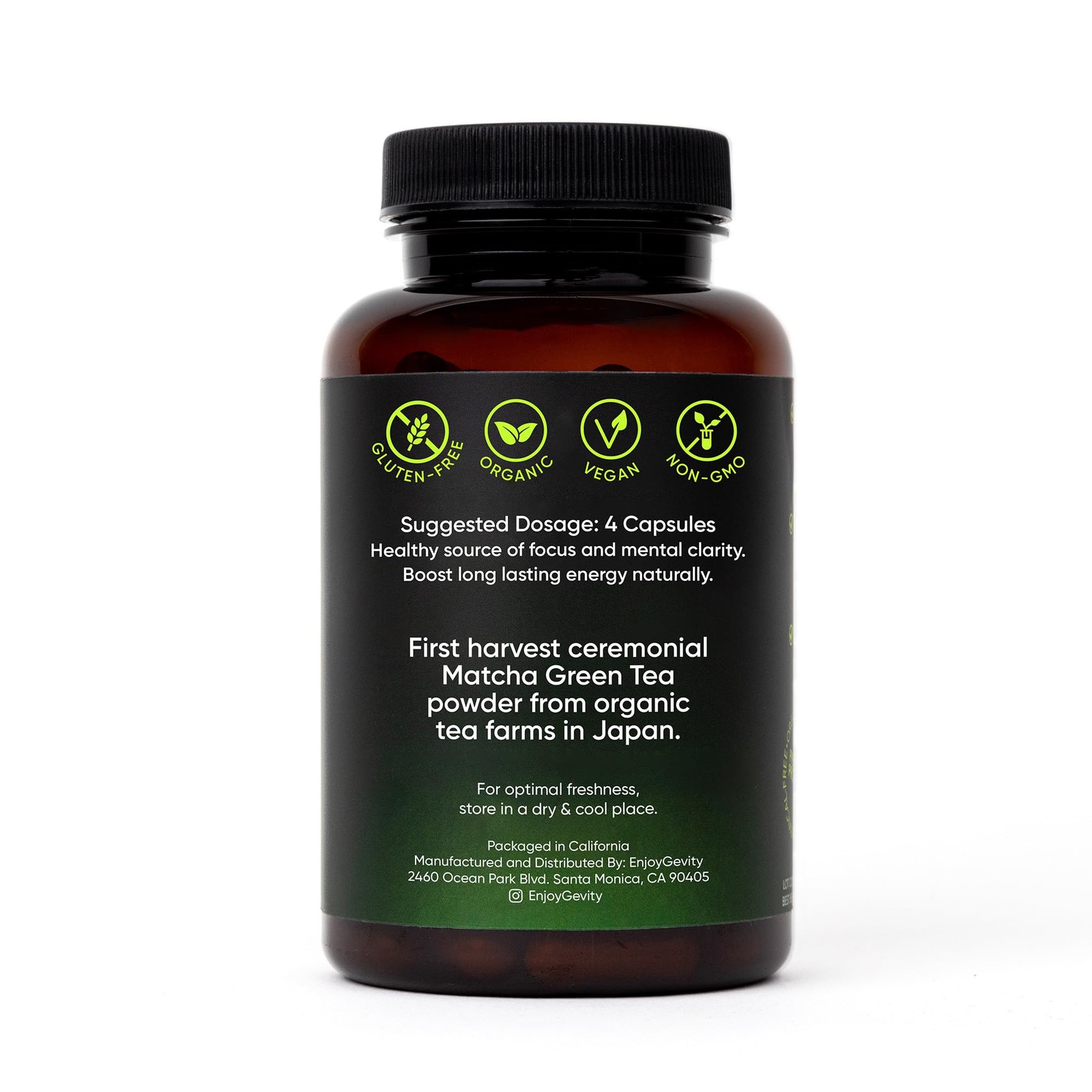 Organic Matcha Green Tea Capsules – Natural Energy 120 Count (Pack of 1)