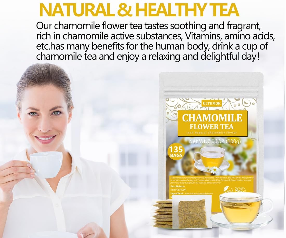 135 Chamomile Tea Bags, 100 Natural, Caffeine Free, Non-GMO