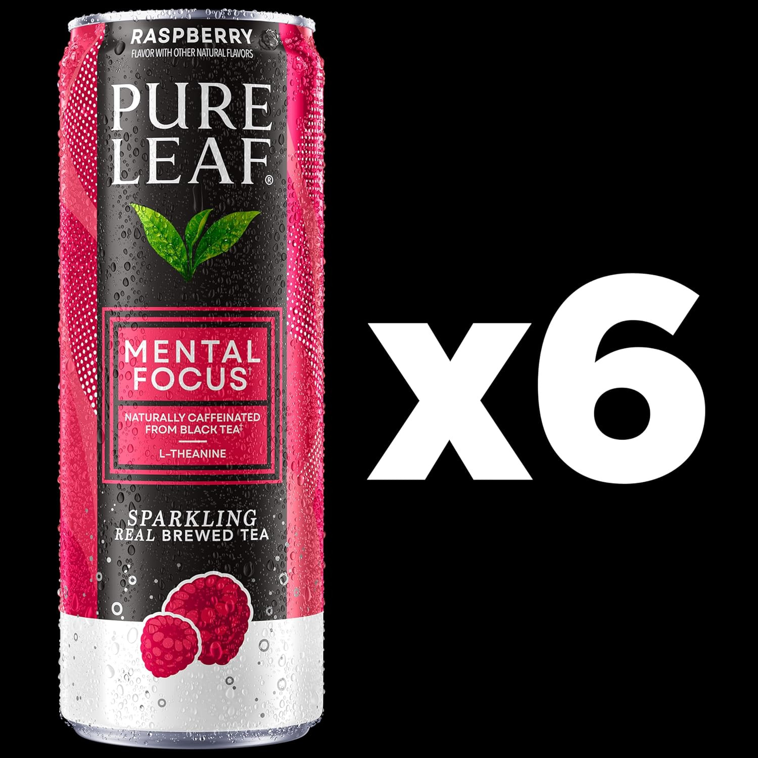 Pure Leaf Mental Focus Sparkling Real Brewed Iced Tea, Raspberry, 12 Fl Oz Cans