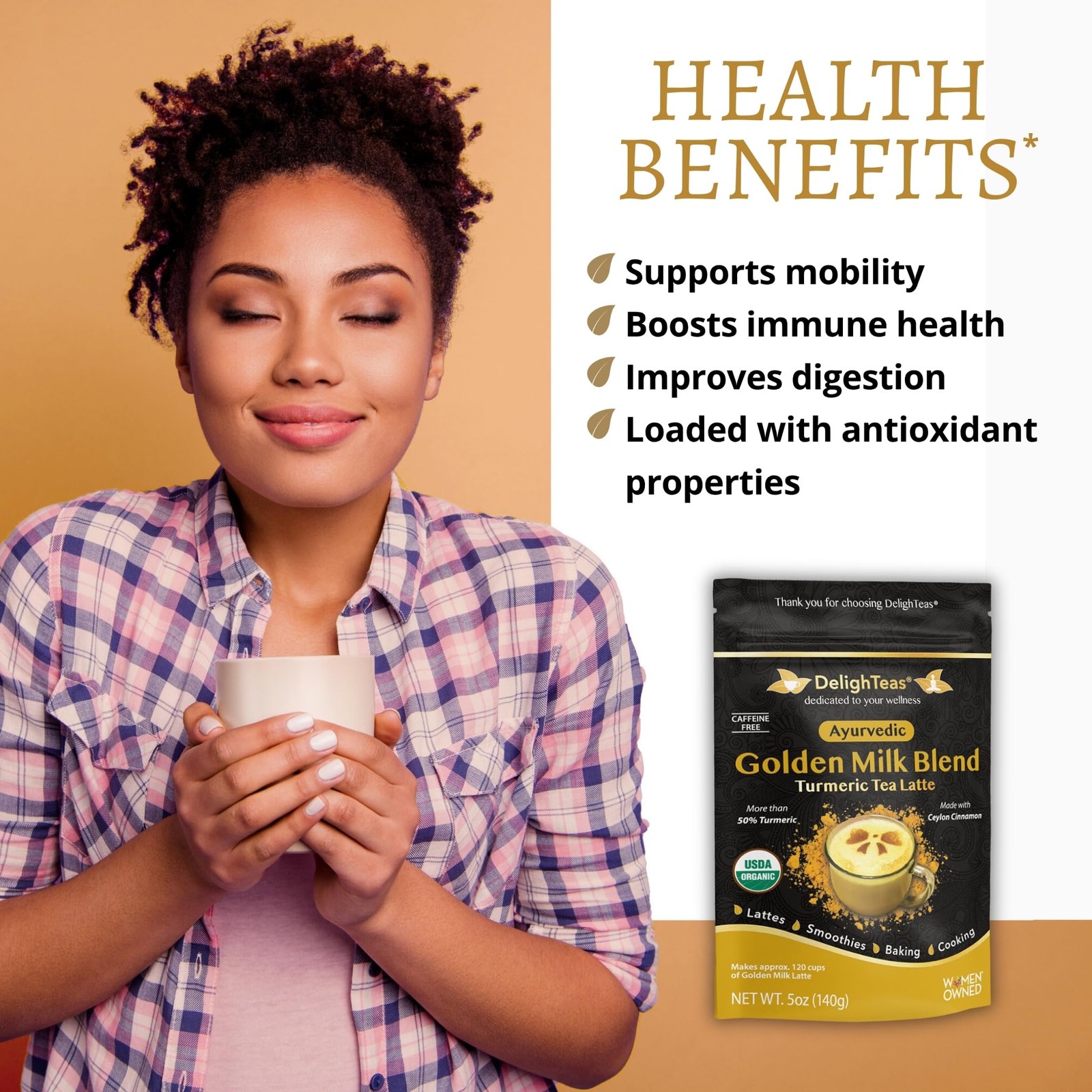 Organic Golden Milk Powder with Turmeric, Ginger, Ceylon Cinnamon | Ayurvedic…