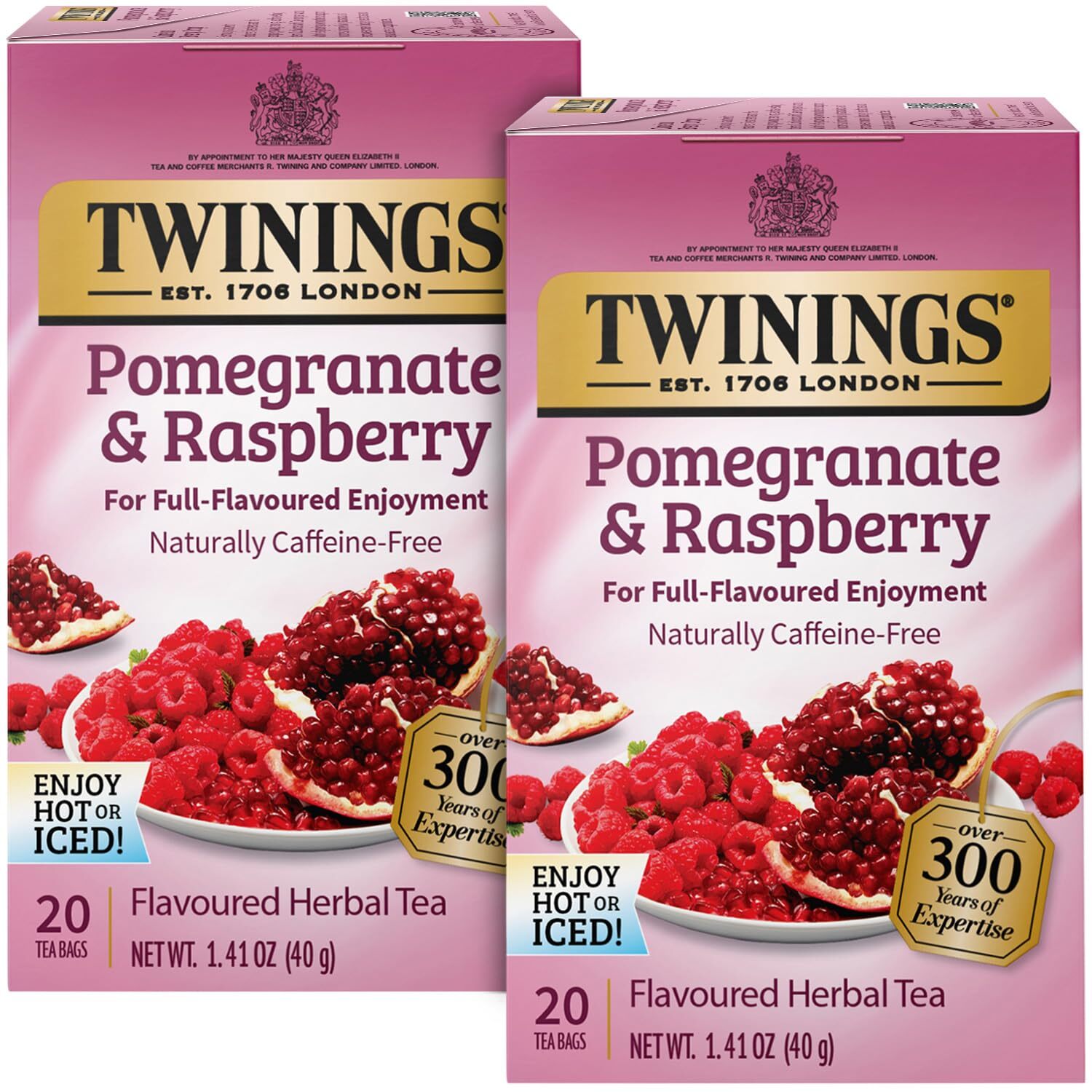 2 Packs – Twinings Pomegranate & Raspberry Herbal Tea Bags – 20 Count