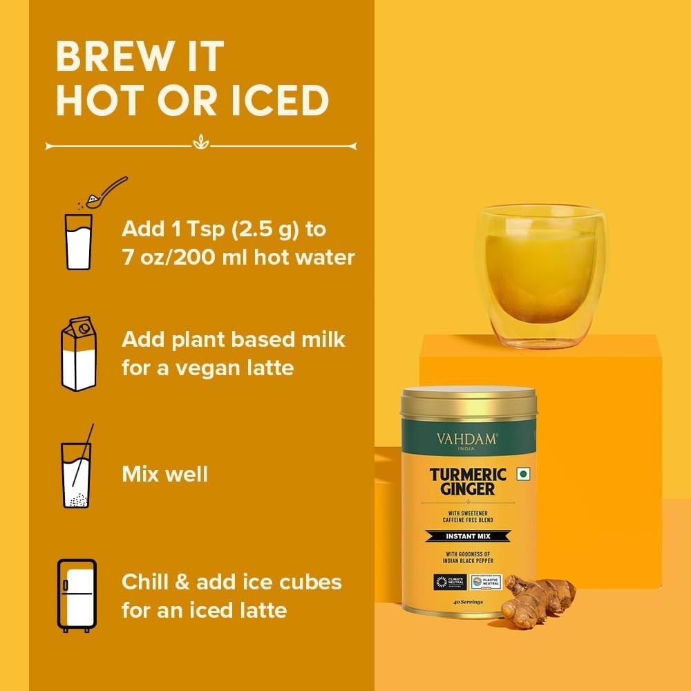 , Golden Milk Powder/Turmeric Ginger Latte Mix (100g, 40 Cups) Caffeine-Free …