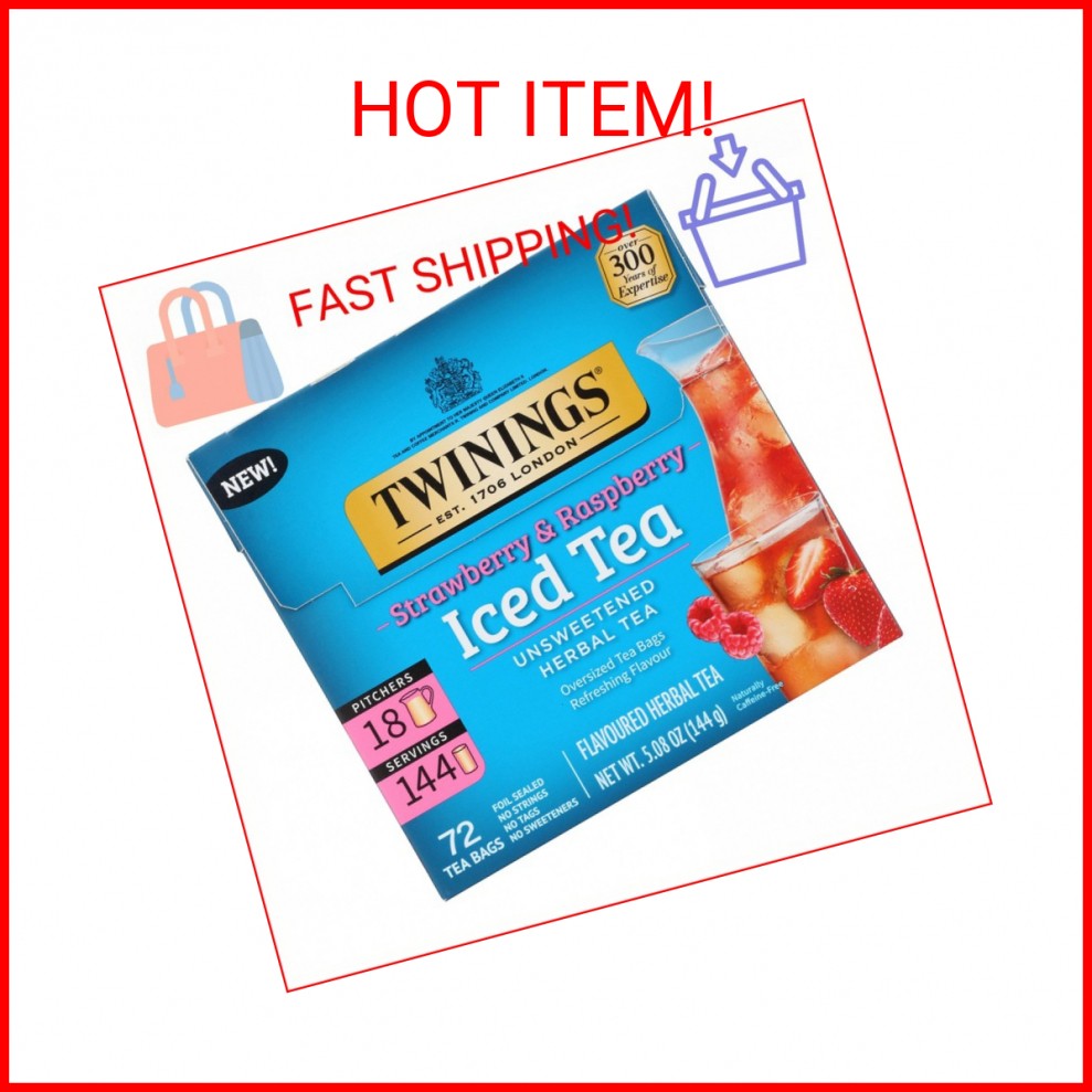 Twinings Strawberry & Raspberry Herbal Iced Tea Bags, 72 Ct
