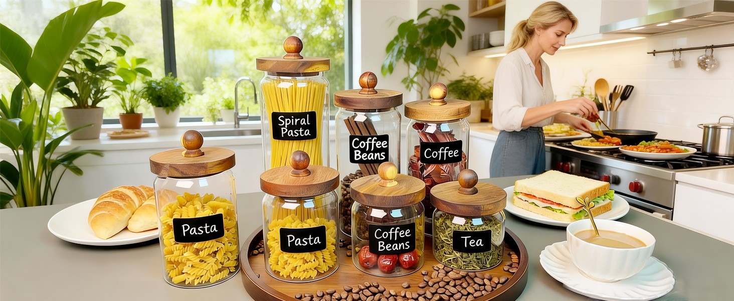 Glass Storage Jars with Wooden Lids – Airtight Containers for Pantry