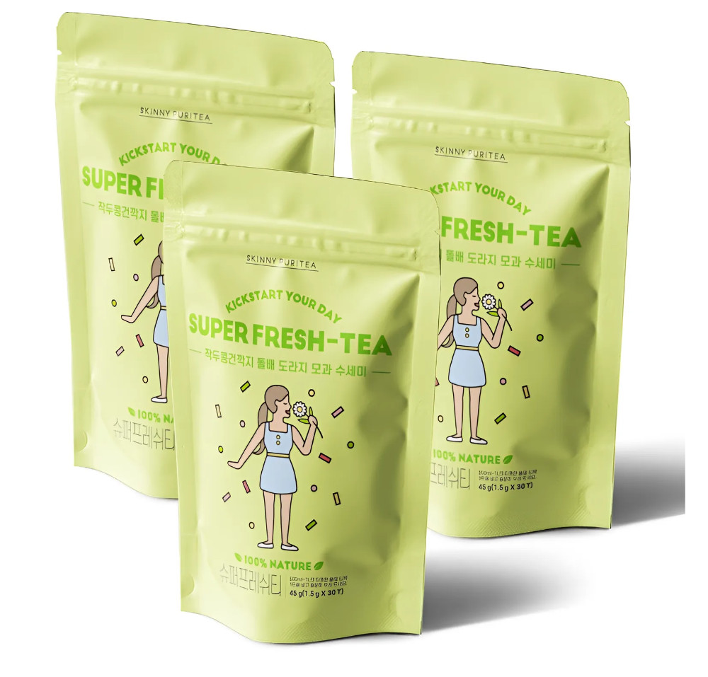 Skinny Puritea 3 Pack 90 Bags Super Fresh Tea Korean Herbal Balloon Flower Pear