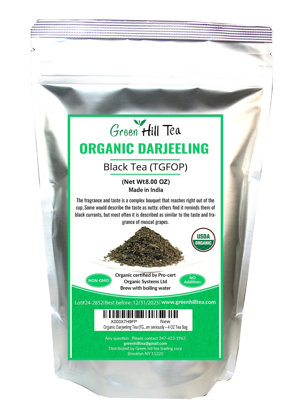 Organic Darjeeling Tea (TGFOP) second flush black tea loose leaf tea 1/2 LB Bag