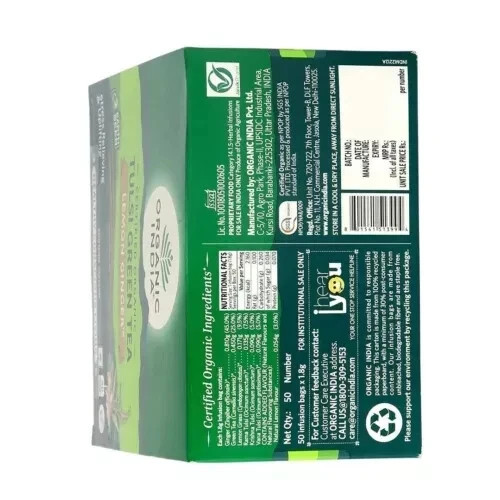 ORGANIC INDIA Tulsi Green Tea Lemon Ginger 50 Teabags Free Shipping World Wide