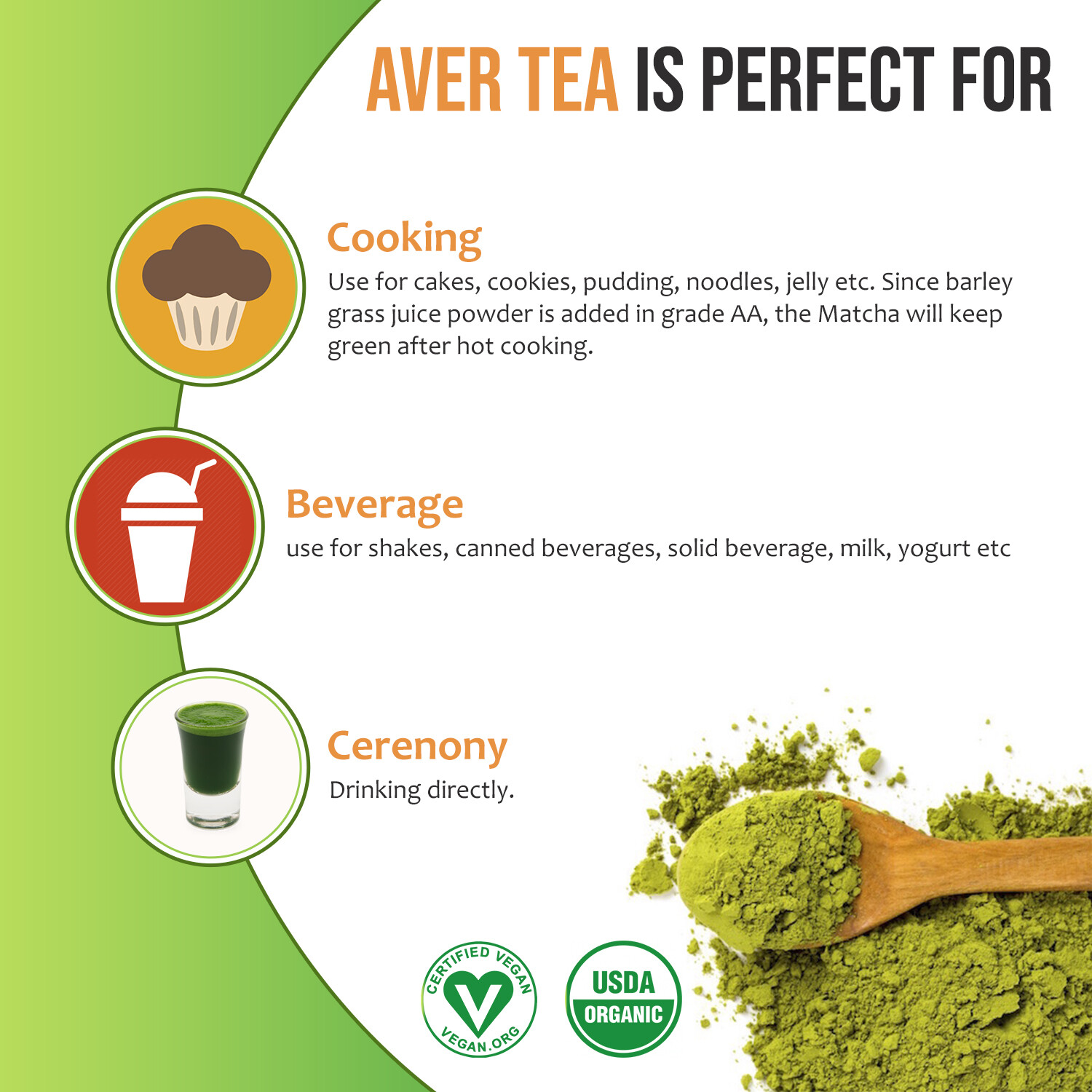 AverTea Organic Matcha Green Tea Powder – Classic Japanese Natural Tea Grade