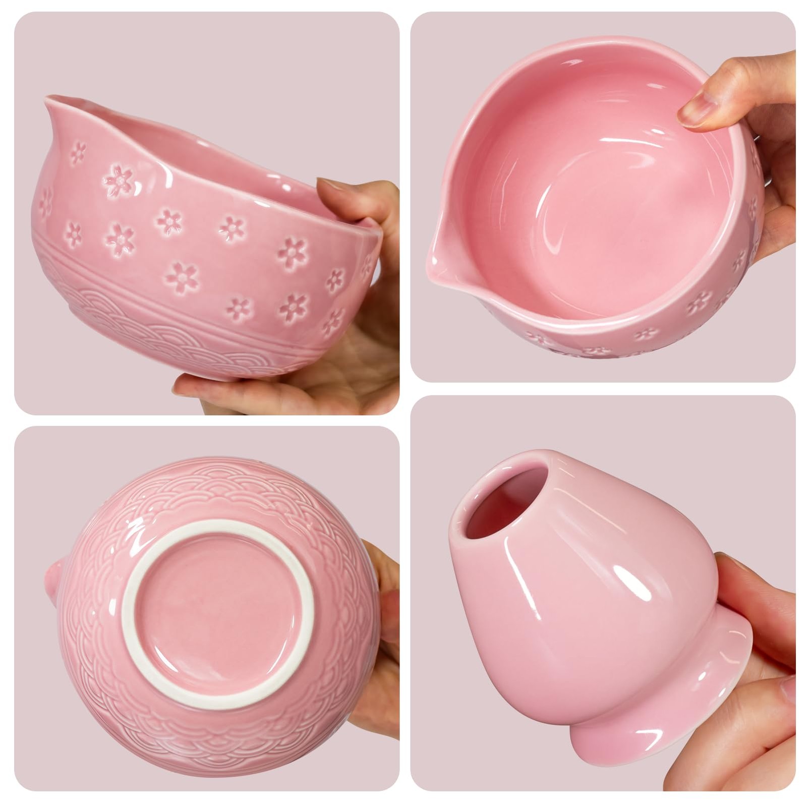 7 PCS Pink Matcha Whisk Set Ceremony Tea Kit With Bowl Holder Latte Spout